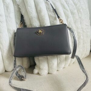 Women's Gray Leather Crossbody Bag with Turn-Lock
